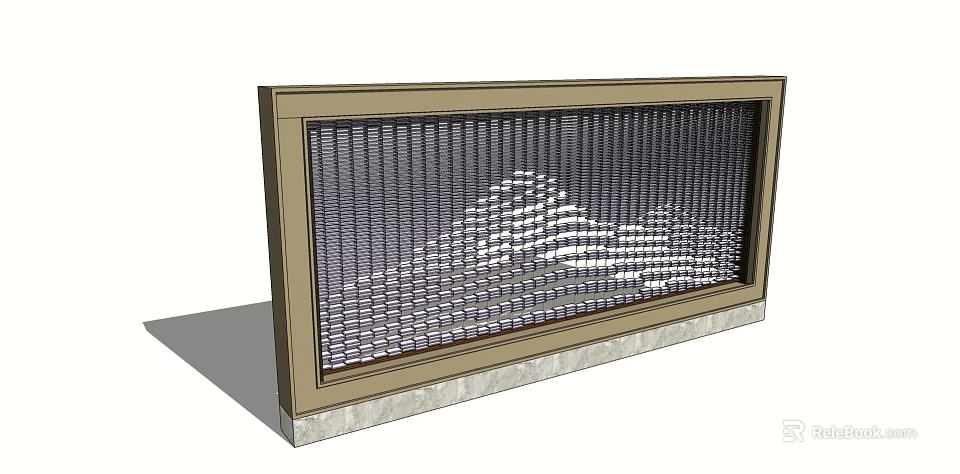 Landscape Feature Wall With Brown Frame Grid Design And Mountain Pattern Base Decoration 3d model