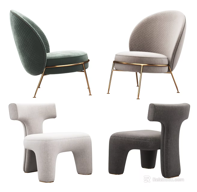 Elegant Single Seater Sofa with Green Light Grey Beige Dark Grey Options and Gold Legs 3d model 