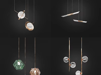 Modern Designer Pendant Lights With Geometric Shapes Glass And Metal Elements 3d model