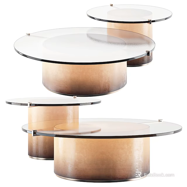 Modern Circular Coffee Table With Glass Top And Wooden Cylindrical Base Design 3d model 