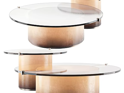Modern Circular Coffee Table With Glass Top And Wooden Cylindrical Base Design 3d model