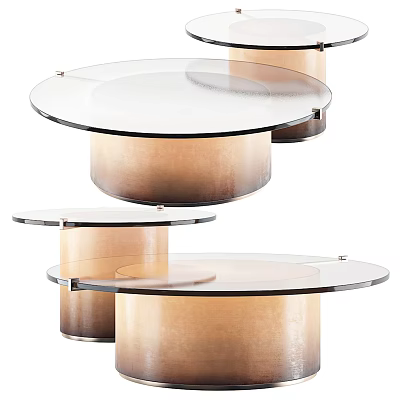 Modern Circular Coffee Table With Glass Top And Wooden Cylindrical Base Design 3d model