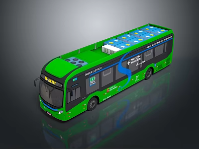 Green Electric Bus With Solar Panels For Eco Friendly Urban Transport 3d model