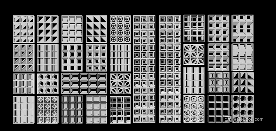 Stylish Partition Designs Featuring Various Geometric Patterns And Intricate Grids 3d model