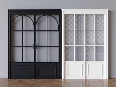 Modern Black and White Sliding Doors With Arched and Grid Glass Interior Design 3d model