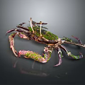 Detailed Artistic Crab With Green Shell And Purple Spotted Legs