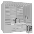 Modern Shower Sauna Interior With Wooden Panel Walls Sauna Heater Bucket Ladle And Seating Area