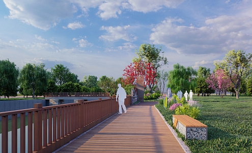 Modern Park Riverside Landscape Riverside Wall 3d model