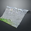 3D Mountainous Terrain Landscape Model With Rocks Snow And Green Vegetation At Base