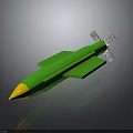 Green Missile 3D Model With Yellow Tip And Rear Fins Design