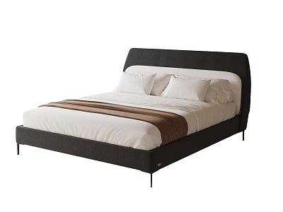 Modern Children's Bed With Dark Headboard White Mattress Brown Blanket And Black Frame 3d model