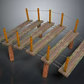 Rustic Outdoor Wooden Platform Structure With Support Posts Planks And Ropes