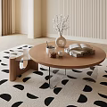 Modern Round Coffee Table Wooden Top Clear Acrylic Legs Open Book NOIR Black White Rug