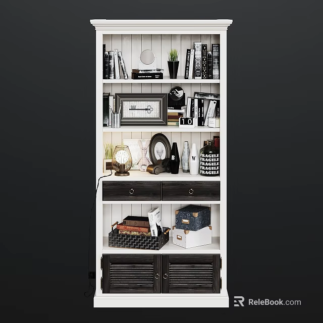 Modern Multi Tiered Storage Shelf Unit With Books Decorative Items And Drawers 3d model