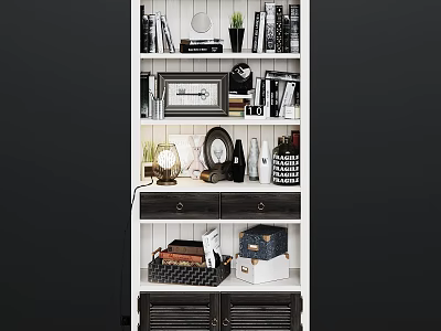 Modern Multi Tiered Storage Shelf Unit With Books Decorative Items And Drawers 3d model