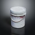 Old Worn White And Red Paint Bucket With Metal Handle On Black Background