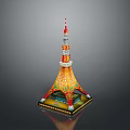 Colorful Tower Model With Red Top Yellow Body And Green Base Decoration
