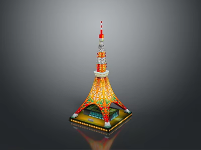 Colorful Tower Model With Red Top Yellow Body And Green Base Decoration 3d model