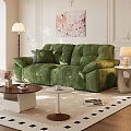 Plush Green Fabric Double Seater Sofa For Cozy Warm Modern Living Room Home Decor
