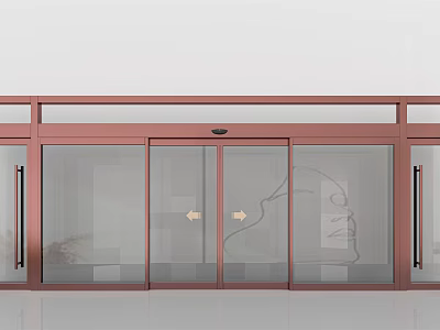 Automatic Sliding Glass Doors With Red Frame And Sensor System 3d model