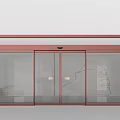 Automatic Sliding Glass Doors With Red Frame And Sensor System 3d model