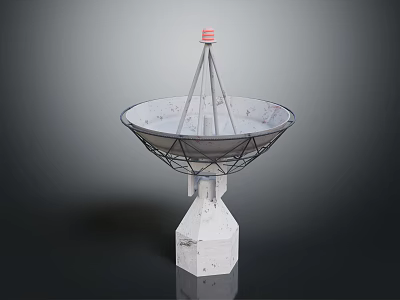 Large Satellite Dish With Red Top Component Metal Support And Hexagonal Concrete Base 3d model