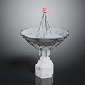 Large Satellite Dish With Red Top Component Metal Support And Hexagonal Concrete Base 3d model