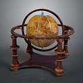 Vintage Decorative Ornament Set With Classic Globe And Wooden Stand Structure