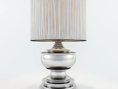 Elegant Table Lamp With Silver Metal Base And White Pleated Fabric Shade 3d model