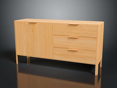 Wooden Sideboard with Minimalist Design Featuring Cabinets and Drawers on Slim Legs 3d model