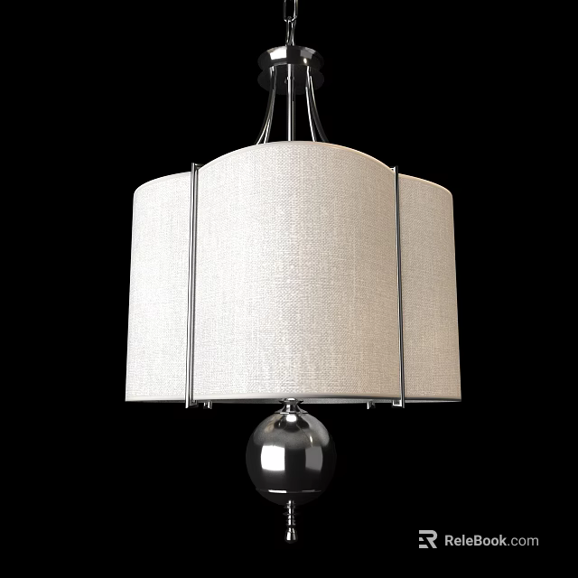 Modern Minimalist Chandelier With Linen Fabric Shade And Chrome Base Design 3d model 