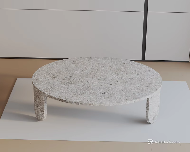 Modern Minimalist Sofa And Coffee Table Set With Round Terrazzo Top And Slim Wooden Legs 3d model 