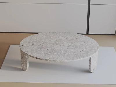 Modern Minimalist Sofa And Coffee Table Set With Round Terrazzo Top And Slim Wooden Legs 3d model