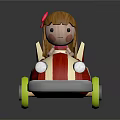 Toy Doll With Pink Bow Riding Red And White Toy Car Yellow Wheels Number 1