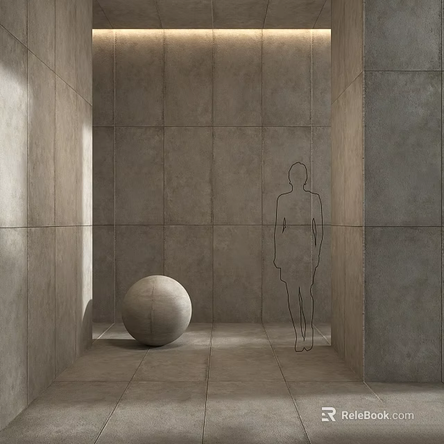 Concrete Space Components With Square Tile Texture White Sphere And Human Figure Outline 3d model