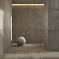 Concrete Space Components With Square Tile Texture White Sphere And Human Figure Outline 3d model
