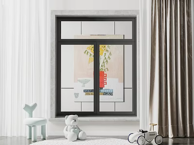 Soft Light Curtains in Kids Room with Window Teddy Bear and Toy Car 3d model