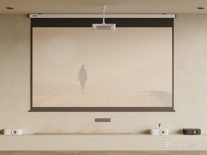 Projection Monitoring System Setup With Projector And Screen At Home 3d model 