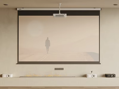 Projection Monitoring System Setup With Projector And Screen At Home 3d model
