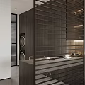 Minimalist Modern Bedroom Interior With Open Layout Gray White Desk And Wardrobe 3d model