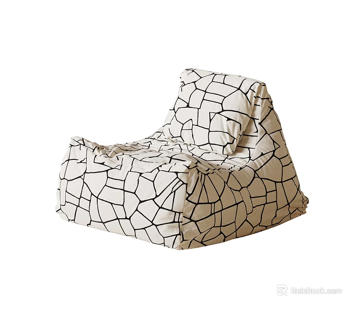Comfortable Beige Bean Bag Chair With Black Cracked Pattern For Home Decor 3d model 