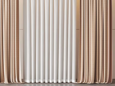 Beige and White Curtains Soft Fabric Textured Design For Home Interior Decoration 3d model