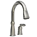Elegant Brushed Nickel Kitchen Faucet With Tall Gooseneck And Separate Handle