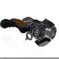 Steampunk Inspired Metallic Device With Wooden Handle And Gear Knob Details