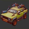 Yellow Toyota Off Road Vehicle Model With Blue Roof Searchlights And Orange Wheels
