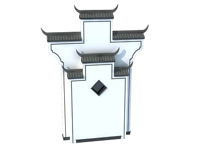 Traditional Chinese Building Facade with White Walls Black Tiled Overhanging Eaves and Diamond Decoration 3d model
