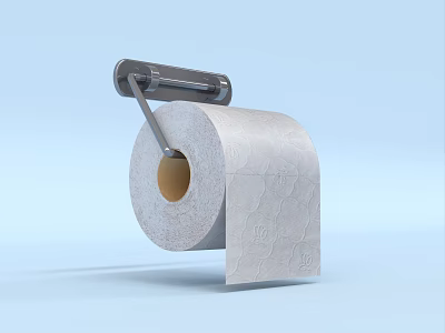 Soft Textured Toilet Paper Roll On Metal Holder For Home Bathroom Use 3d model