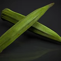 Fresh Organic Green Okra Vegetables Crossed On Dark Reflective Surface