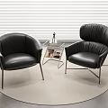 Modern Black Leather Single Sofa With Side Table Magazines On Round Rug And Window Blinds 3d model