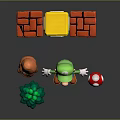 Green Hat Character With Red Bricks Question Mark Block Mushroom Brown Creatures And Green Plants 3d model